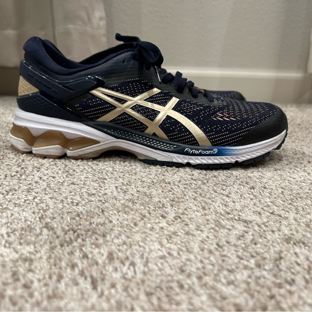 Asics Navy and Gold Athletic Shoes with Gel Cushioning